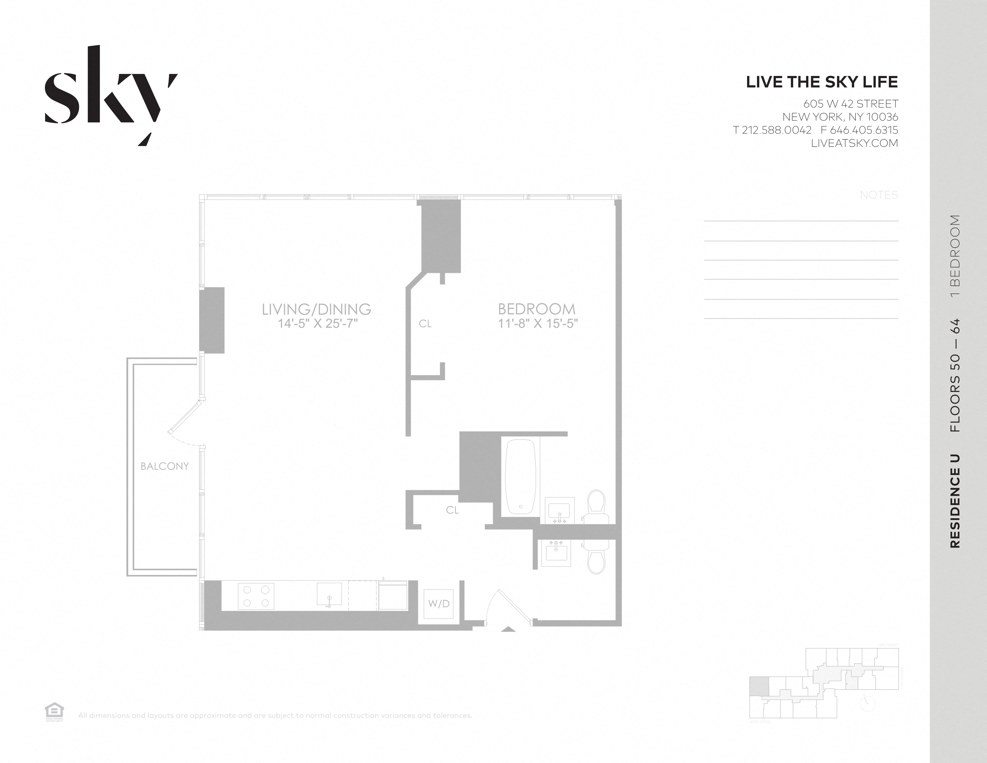 Floor plan for 1 bed, 1.5 baths, 826 sqft
